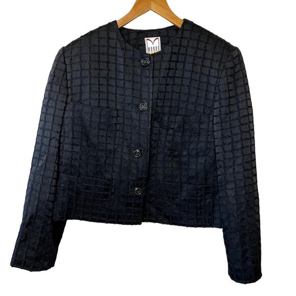 VTG 80s/90s MONDI City Textured Black Button Up Cropped Jacket Size 38 Old Money - Picture 1 of 10